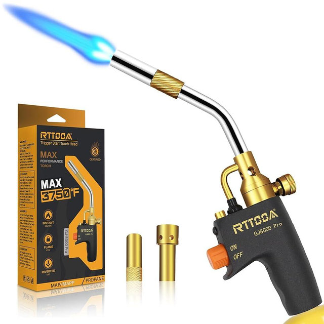 High Intensity Propane Torch Head, GJ-8000Pro Trigger Start Mapp/Map Gas Torch with Self Ignition, Pencil Flame Welding Torch Fuel by MAPP, MAP/PRO and Propane gas（CSA Certified)