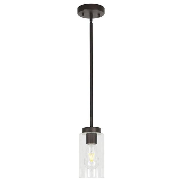 VINLUZ One Light Chandeliers Modern Clear Glass Pendant Lighting Oil Rubbed Bronze Dining Room Lighting Fixtures Hanging Contemporary Lamp Semi Flush Mount Ceiling Lights