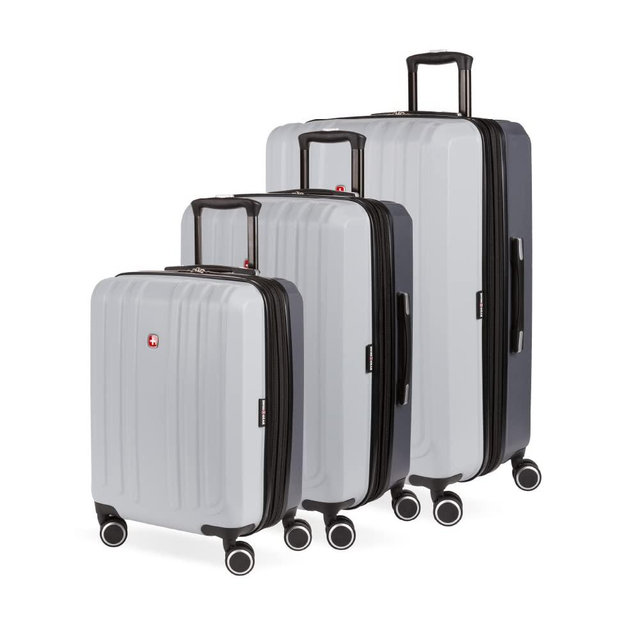 SwissGear 8028 Hardside Expandable Spinner Luggage, Light Grey/Ash Grey, 3-Piece Set (19/24/28)