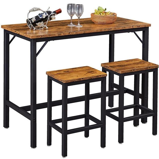 SUPERJARE Bar Table Set with 2 Bar Stools, 35.6” Pub Dining Height Table Set, 3 Pieces Kitchen Counter Set, Vintage Industrial Furniture for Living Room - Rustic Brown