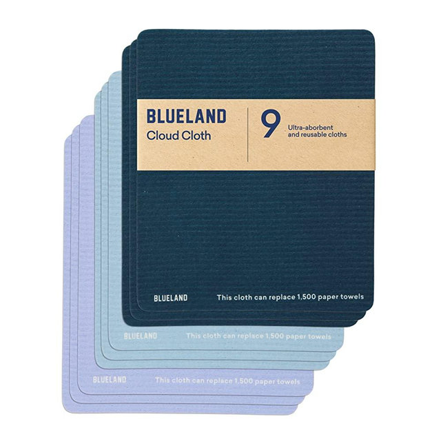 BLUELAND Cloud Cloth - 9 Pack of Swedish Dish Cloths - Reusable Ultra-Absorbent Natural Kitchen Sponge Towel, Made from All-Natural Cotton & Plant Cellulose - for Kitchen, Counters, & Washing Dishes
