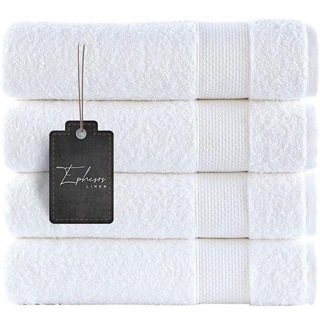 Ephesos Ephes Collection Bath Towels Set | Premium Quality for Daily Bathroom Use, 100% Cotton Towel (White, Bath Towels Set of 4)