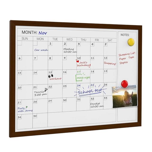 Comix Dry Erase Calendar Whiteboard for Wall,Magnetic Dry Erase White Board with Brown Wood Frame, 24 * 18 inches Decorative Planner Board for Office, Kitchen, School, Home