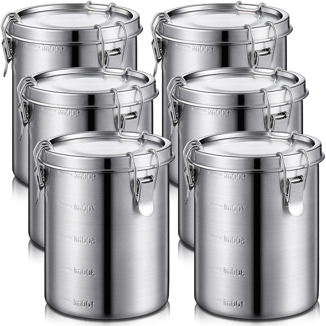 Zopeal 6 Pack 34 Oz Stainless Steel Canisters Set Stainless Steel Airtight Food Storage Containers Metal Containers with Lids Sealed for Tea Coffee Sugar Flour Baking Pantry Kitchen Counter (34 oz)