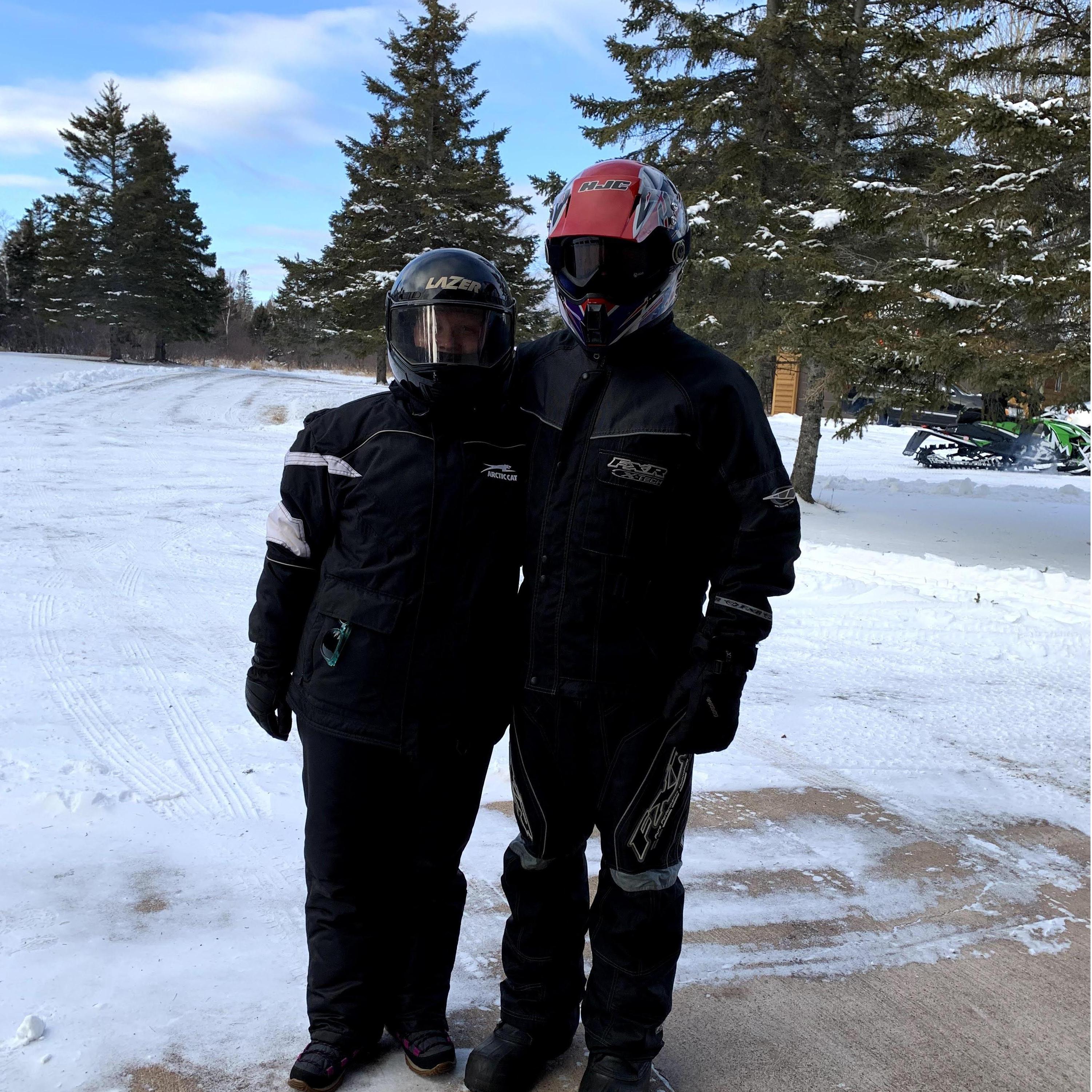 Meredith geared up for her first snowmobile ride in 20 (??) years!