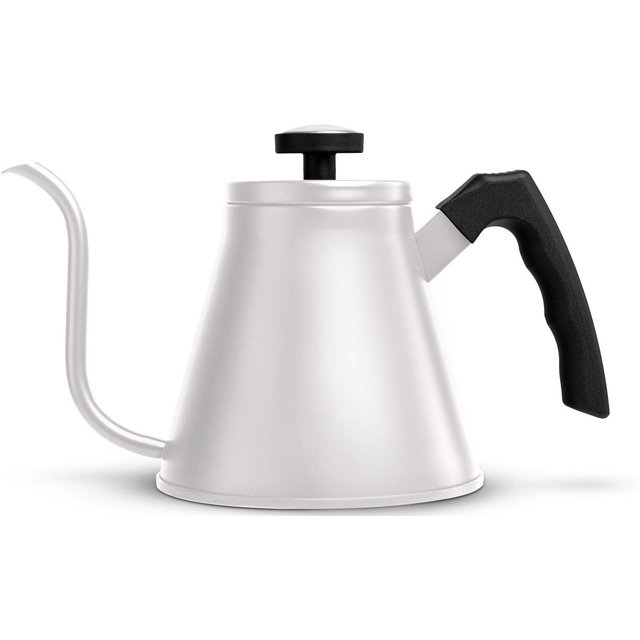 Kook Stovetop Gooseneck Kettle with Thermometer, 3 Ply Stainless Steel Base, 27 oz, White
