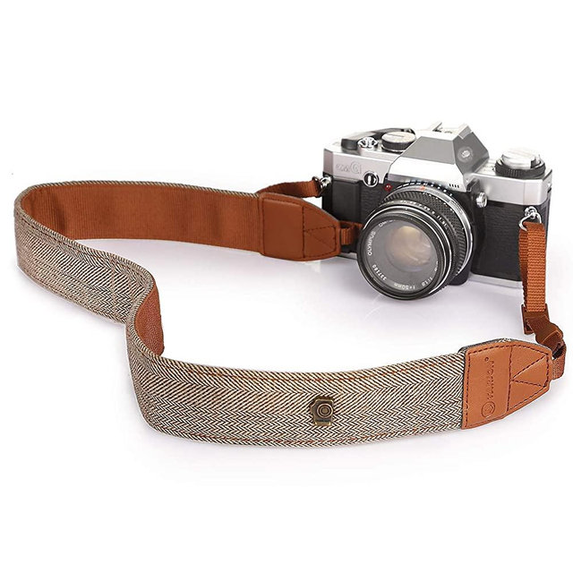 TARION Camera Shoulder Neck Strap Vintage Belt for All DSLR Camera Nikon Canon Sony Pentax Classic White and Brown Weave