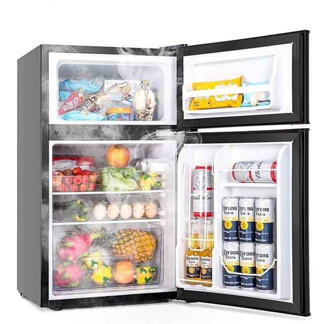 Euhomy Mini Fridge with Freezer, 3.2 Cu.Ft Mini refrigerator with freezer, Dorm fridge with freezer 2 door For Bedroom/Dorm/Apartment/Office - Food Storage or Cooling Drinks(NEW Black).…