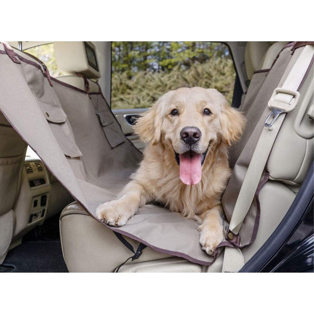 PetSafe Happy Ride Waterproof & Machine Washable Hammock Seat Cover for Pets, Fits Most Vehicles, Tan