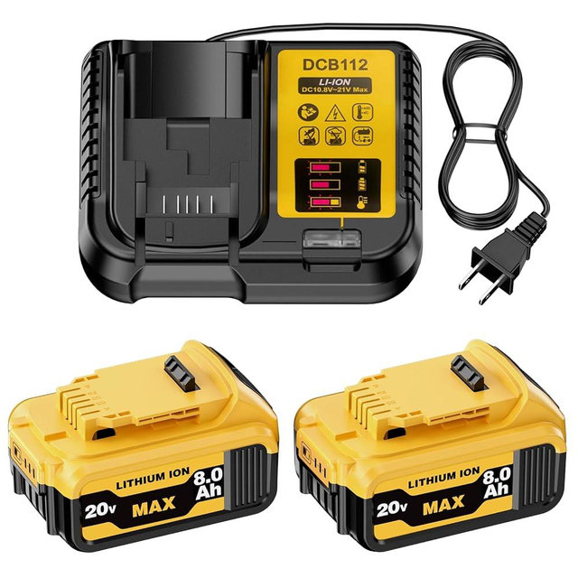 8.0Ah DCB206 Replacement for Dewalt 20v Max Battery and Charger Lithium Compatible with 20 Volt Battery Compatible with DCB205 DCB201 DCB203 DCB207 DCB205 DCB204 Cordless Power Tools