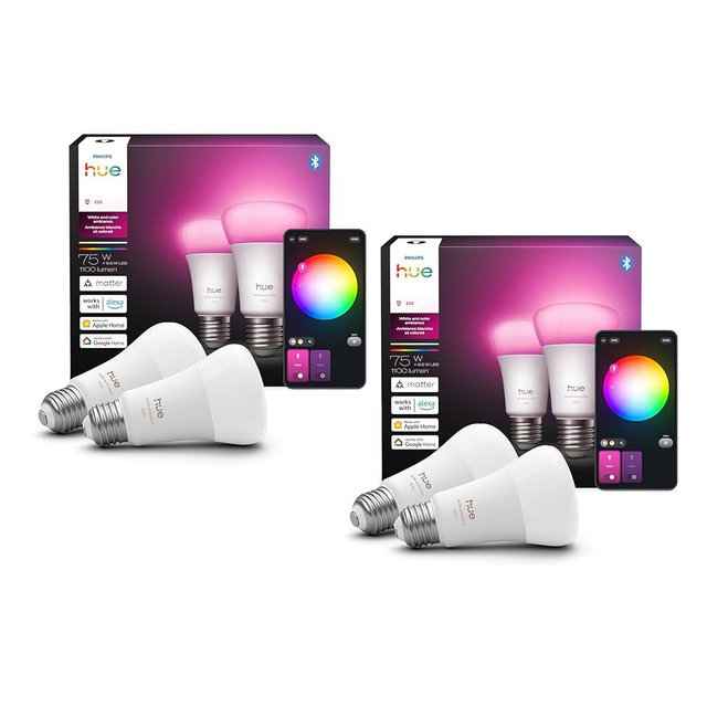 Philips Hue Smart LED A19 Bulb, White and Color Ambiance, E26 Base,10.5W, Full Spectrum Light 1000K-20000K,1100 Lumens, Dimmable,Compatible with Alexa,Google, Apple Home, 4pk