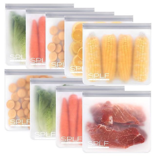 SPLF 9 Pack Reusable Gallon Freezer Bags, BPA Free 1 gallon Leakproof Silicone and Plastic Free Food Storage Bags for Meal Prep, Fruits, Sandwich, Snack, Travel Items