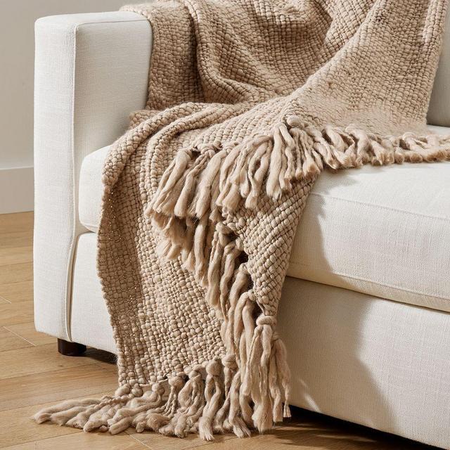 Textured Basketweave Knit Throw, 50 x 60", Straw