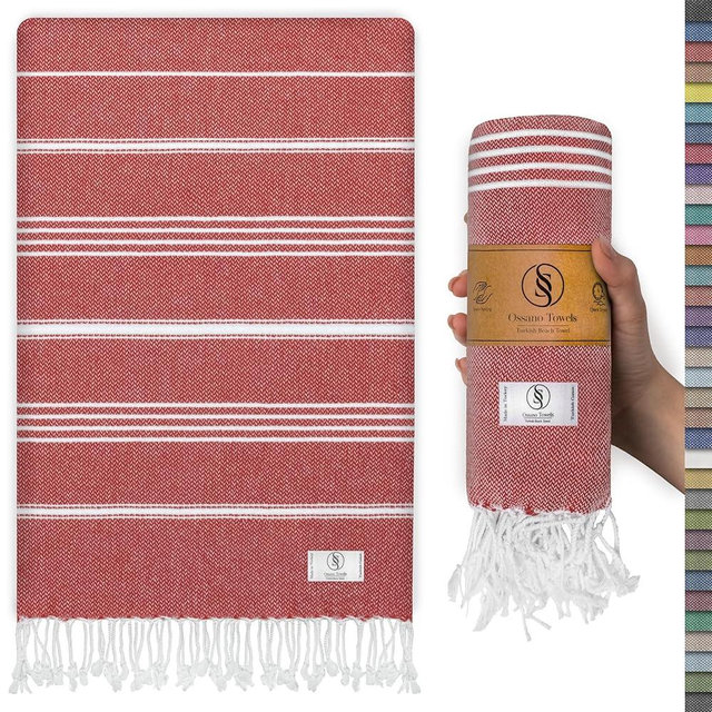 Ossano Turkish Beach Towel Soft & Sand Free Extra Large (39" x 71") - Quick Dry, Versatile and Functional as Pool, Bath and Travel Towel, Picnic, Outdoor and Beach Blanket - Rose Red