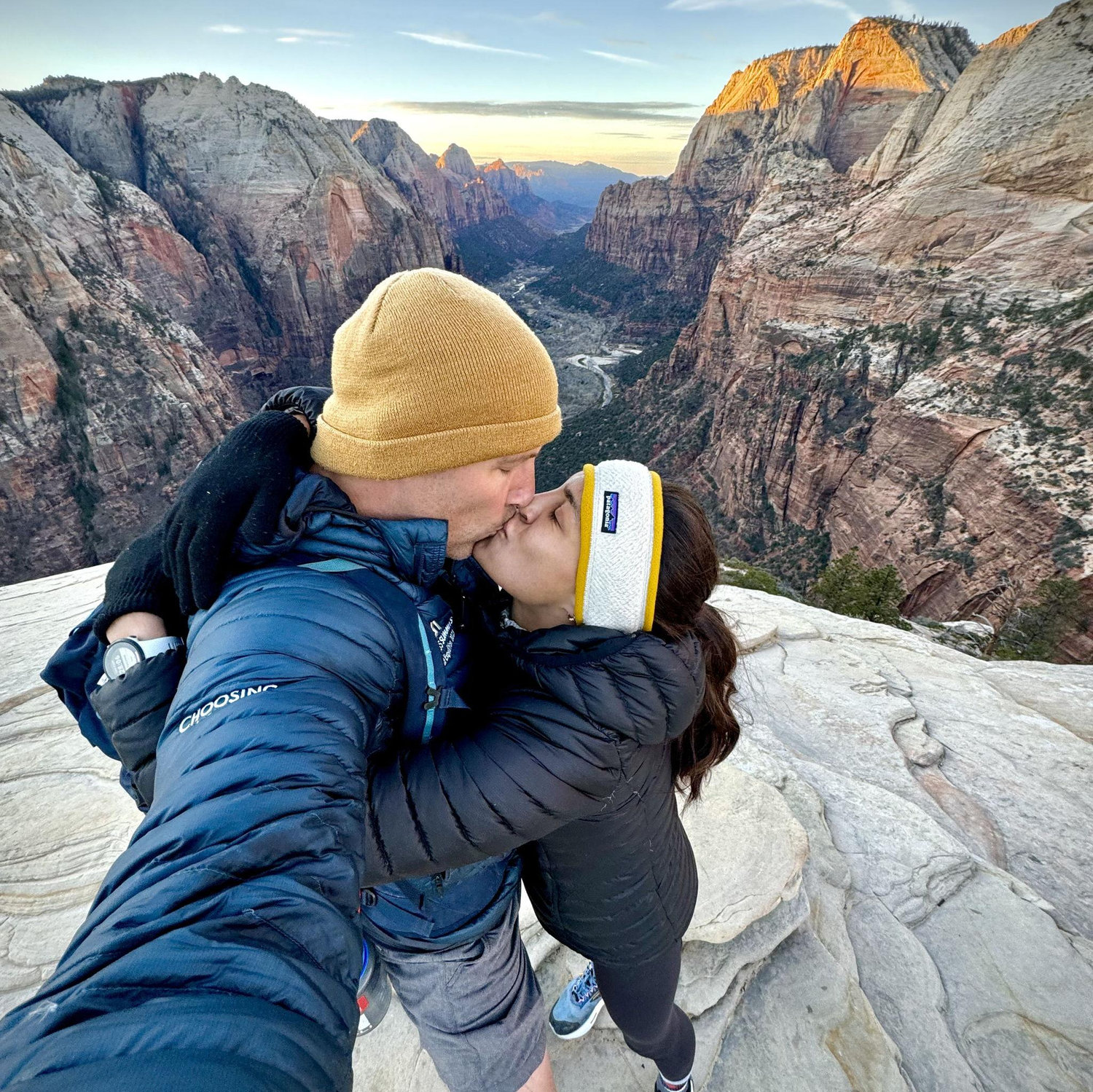 We hiked in the dark of the early morning of New Years to make it to the top of Angel's Landing for a New Years kiss- Zion, UT