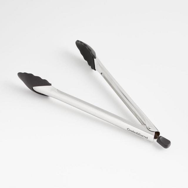 Crate & Barrel Black Soft-Touch Tongs 12"