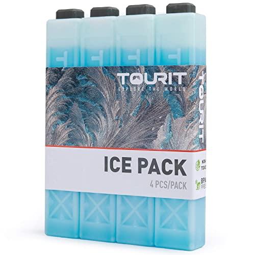TOURIT Ice Packs for Coolers Reusable Long Lasting Freezer Packs for Lunch Bags/Boxes, Cooler Backpack, Camping, Beach, Picnics, Fishing and More (Set of 4, Blue)