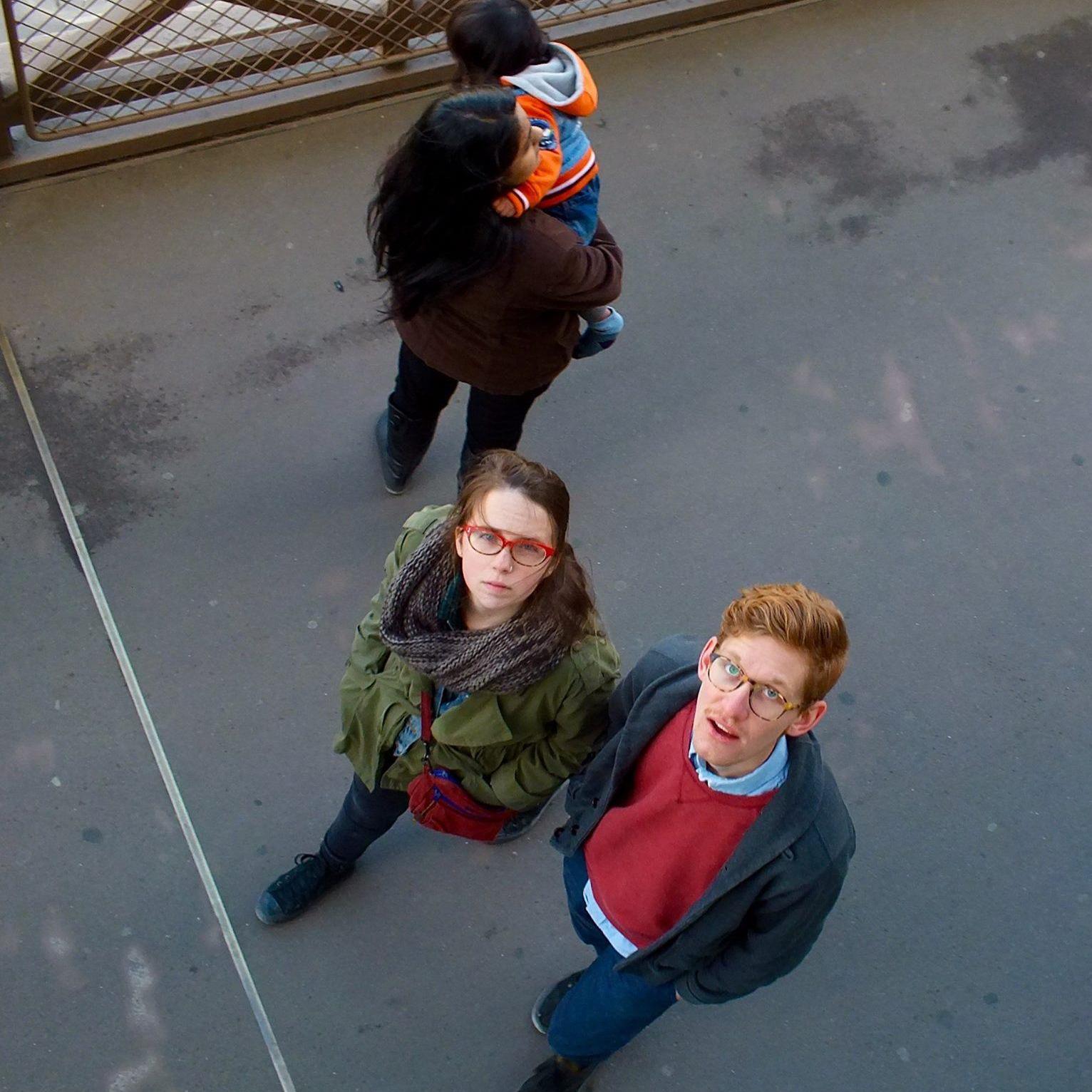 Taking a stroll on the Eiffel Tower.