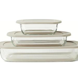 Amazon Basics Glass Baking Dishes with BPA-Free Lids, 6-Piece Set, Borosilicate Glass, Dishwasher and Oven-Safe, Linen Gray