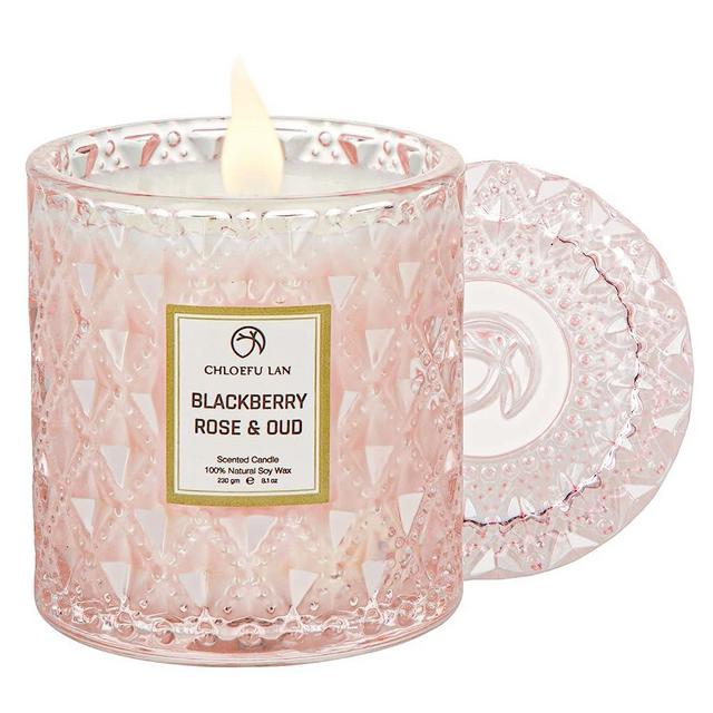 Chloefu LAN BlackBerry Rose Scented Candle, Oud Candles Gifts for Women, Pink Candles for Home Scented, 55 Hours Long Burning, Natural Soy Wax Candles, Valentine's Day Gifts