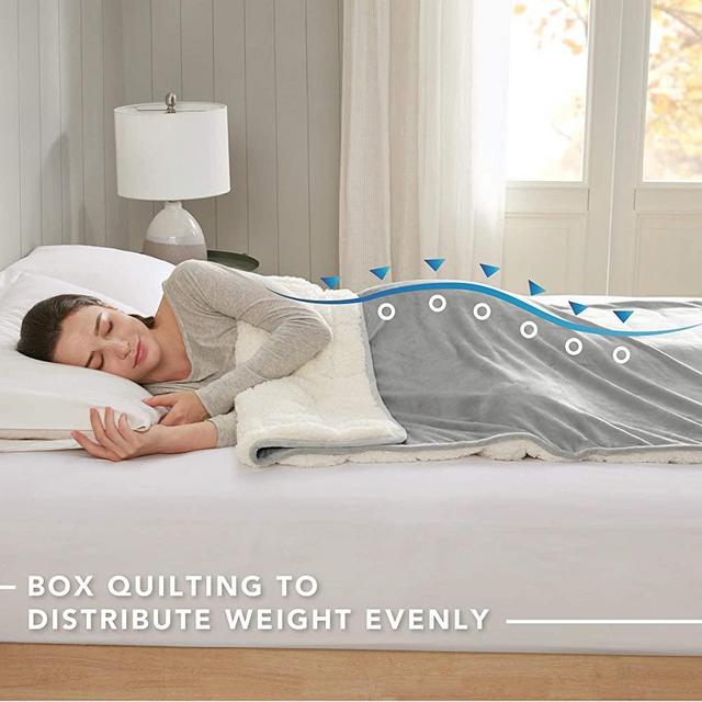 Comfort Spaces Reversible Weighted Blanket Adult-Glass Beads Filling All Season Soft Heavy Wraps-Box Quilted Cozy Warm Bed Cover, 60"x80" / 15lbs, Velvet to Sherpa Gray