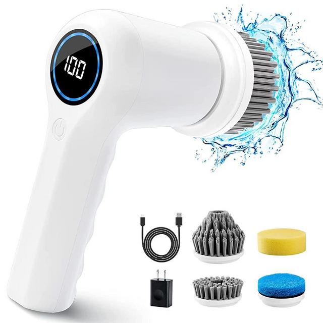 Electric Spin Scrubber, Power Scrubber Cordless Electric Brush Shower Scrubber for Cleaning Bathroom Floor Car Wheel Tub and Tile with 4 Brush Heads