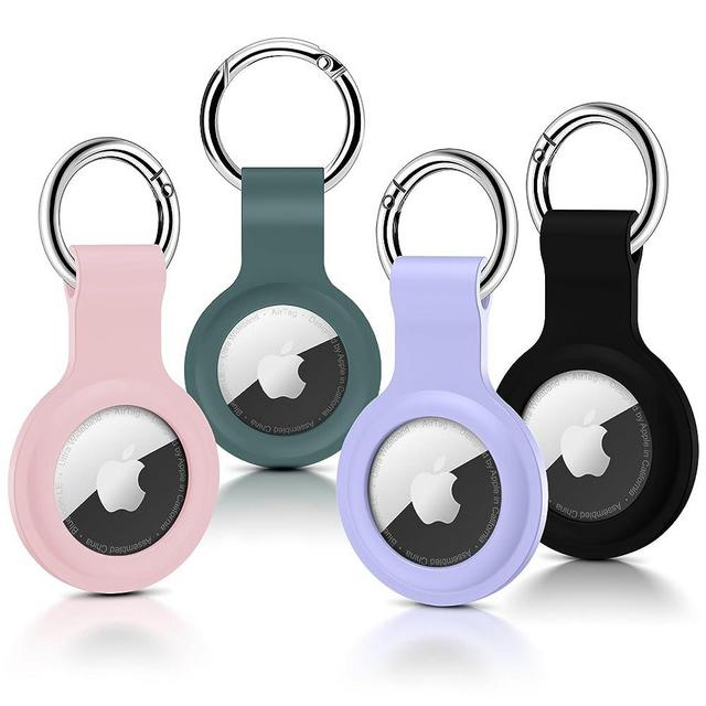 4 Pack Airtag Holder, Ultra Light Silicone Case for Airtags, Protective Cover Compatible with AirTag GPS Item Finders with Anti-Lost Keychain for Bags, Keys, Dog Cat Collar, Luggage (4 Colors)
