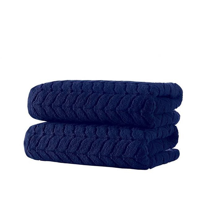 Bagno Milano 100% Turkish Cotton Jacquard Luxury Towel Set – Quick Dry Ultra-Soft, Plush and Absorbent Luxury Durable Turkish Towels Set (Navy Blue, 2 pcs Bath Towel Set)