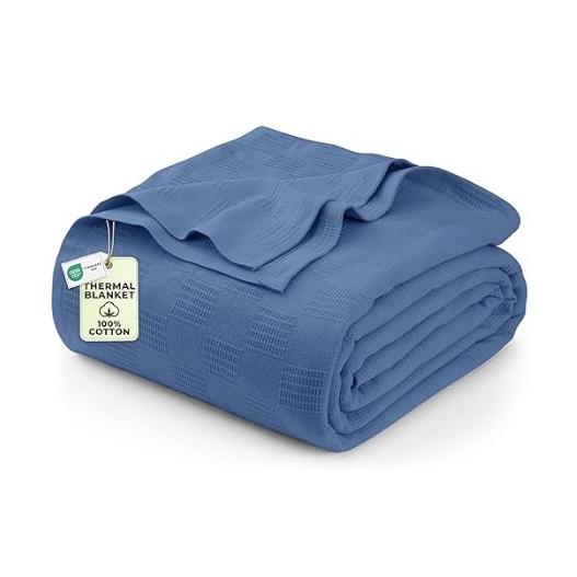 Utopia Bedding Wedgewood 100% Cotton Blanket [Queen Size - 90x90 Inch] Lightweight, Soft and Breathable Thermal Blanket for All Seasons