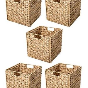Trademark Innovations Foldable Hyacinth Storage Basket with Iron Wire Frame by (Set of 5), Natural
