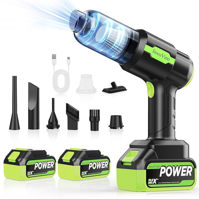 JiocoVino Cordless Car Vacuum Portable -Handheld Vacuum Cleaner 50000PA-High Power Suction & Blower for Car, Home, Office, Desktop, Keyboard,Pet Hair-2-in-1 Vacuum - with 2×4.0Ah Batteries