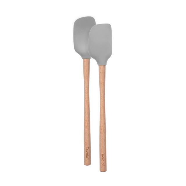 Tovolo Flex-Core Wood Handled Mini Spatula & Spoonula Set of 2 Oyster Gray