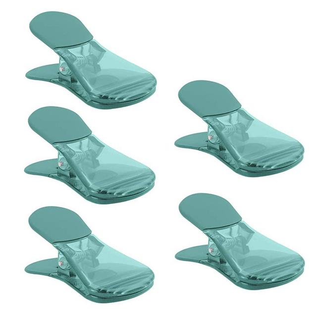 Cook with Color Set of Five Magnetic Sealing Food Clips, Plastic Clips for Food and Kitchen Storage, Chip and Snack Bag Clips, Fun Fridge Clips - Teal