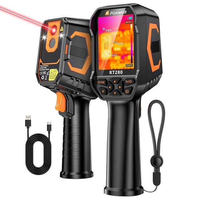 FOXWELL RT280 Thermal Imaging Camera, 320 X 240 2.8" LCD Screen Thermal Camera, TISR Resolution 240 x 180, 25Hz Handheld Infrared Cameras with Laser, PC Analysis, Photo & Video Recording, 8GB