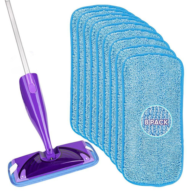 HOMEXCEL Reusable Mop Pads Compatible with Swiffer WetJet (8 Pack) - 12-inch Microfiber Mop Wet Pads Wet Jet Refills for Wet Mopping Cloths - Hardwood Floor Cleaning
