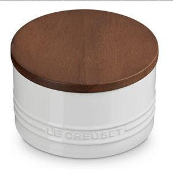 Le Creuset Signature Salt Cellar and Storage Canister with Wood Lid, 16 oz., Sea Salt