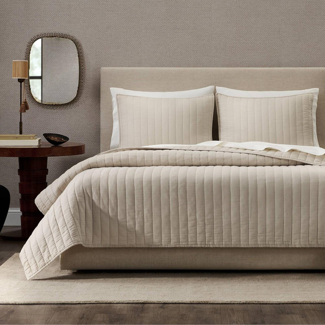 Jeremiah Brent Home 3pc Full/Queen Channel Rice Stitch Gauze Quilt Set Beige
