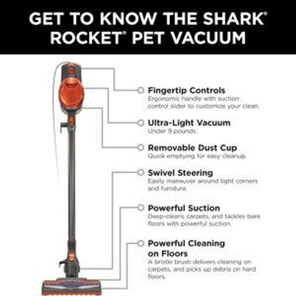 Shark Rocket Ultra-Light Corded Bagless Vacuum for Carpet and Hard Floor Cleaning with Swivel Steering (HV301), Gray/Orange