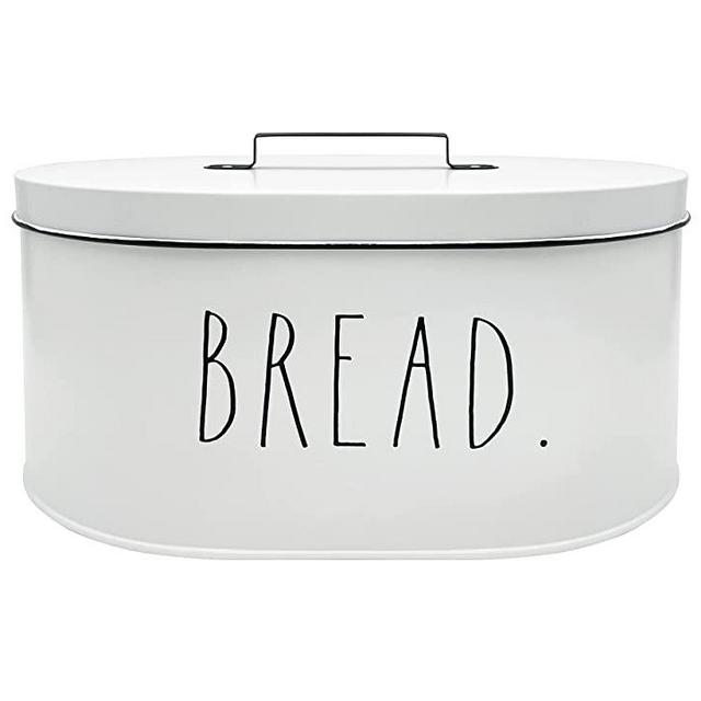 Rae Dunn Bread Box - Bread Box for Kitchen Countertop - 15" x 8" x 10" - Rustic White Metal Vintage Farmhouse Breadbox - Counter Storage Container for Fresh Homemade Loaf, Bagels, Cookies