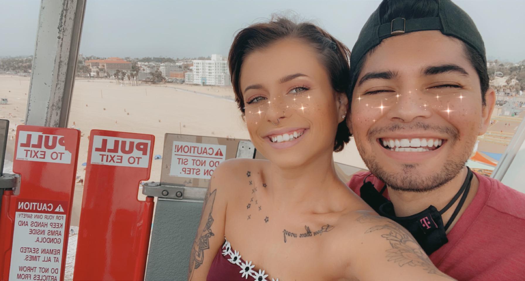 Riding the ferris wheel on the Santa Monica pier.
