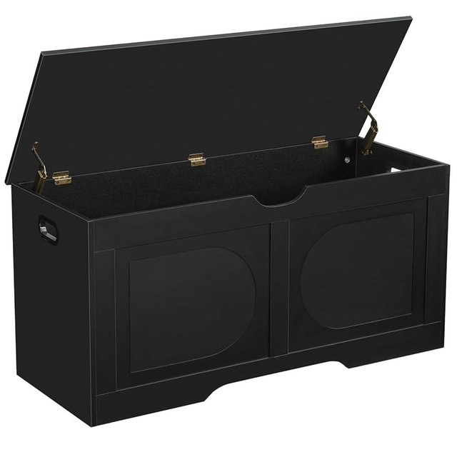 MAHANCRIS Storage Chest, 39.4” Toy Box, Entryway Storage Trunk, Shoe Bench with Storage, Engineered Wood Storage Cabinet with 2 Safety Hinges, Entrance Bench for Living Room, Black SCBK2001