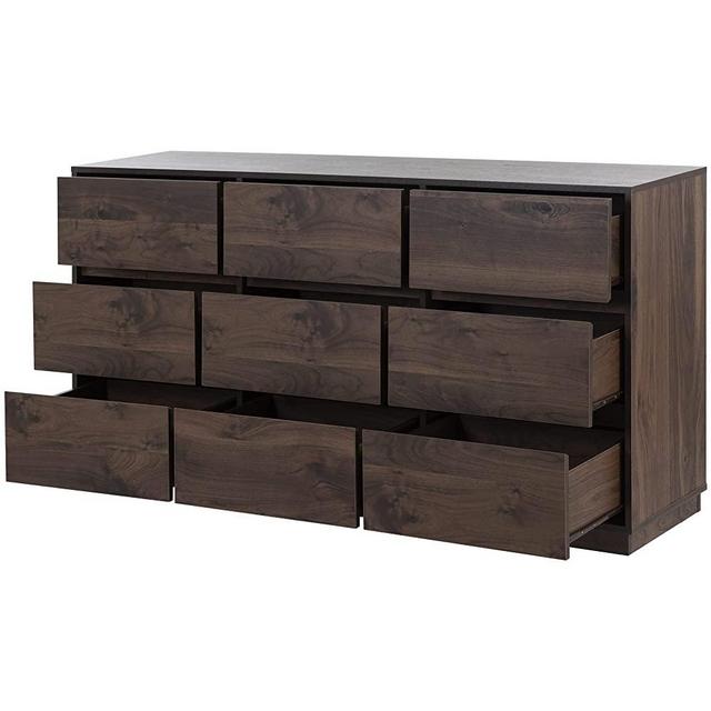 Knocbel 59in Mid-Century Modern Dresser for Bedroom, 9 Handle-Free Storage Drawers, 200lbs Weight Capacity, Dark Brown Dresser 9 Drawers