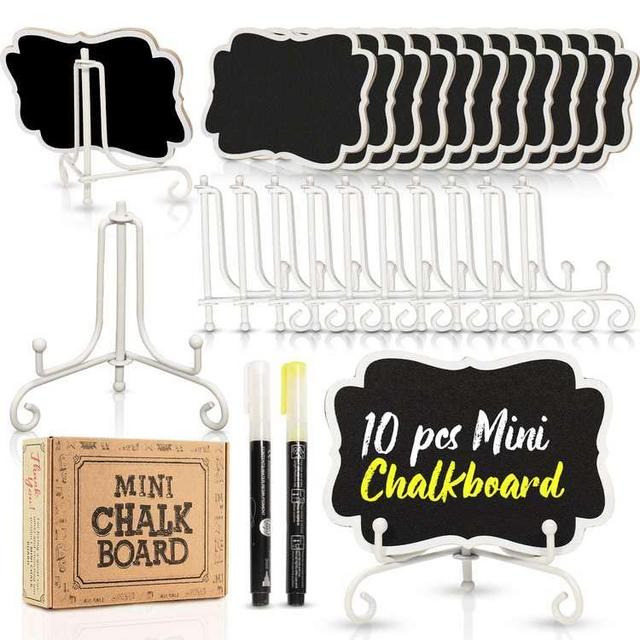 OleOletOy 10 Mini Chalkboards with White Iron Stand Bundled with 20 Mini Chalkboards with Wooden Stand