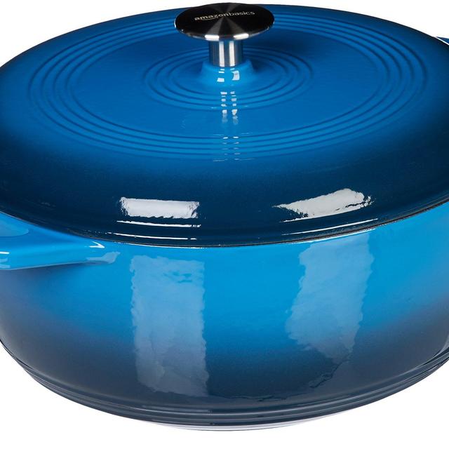 Amazon Basics Enameled Cast Iron Covered Dutch Oven, 6-Quart, Blue