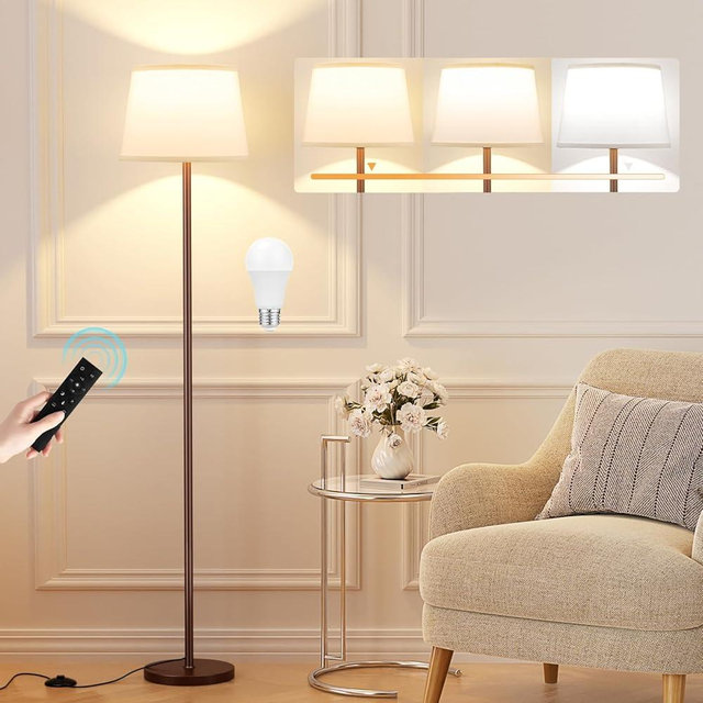 Raexpectis 【Upgraded】 Floor Lamps for Living Room, Modern Floor Lamp with Remote Control, Dimmable Colors Temperature Standing Lamp Foot Switch, 9W Bulb Tall Lamps for Bedroom Office Kid Room - Brown