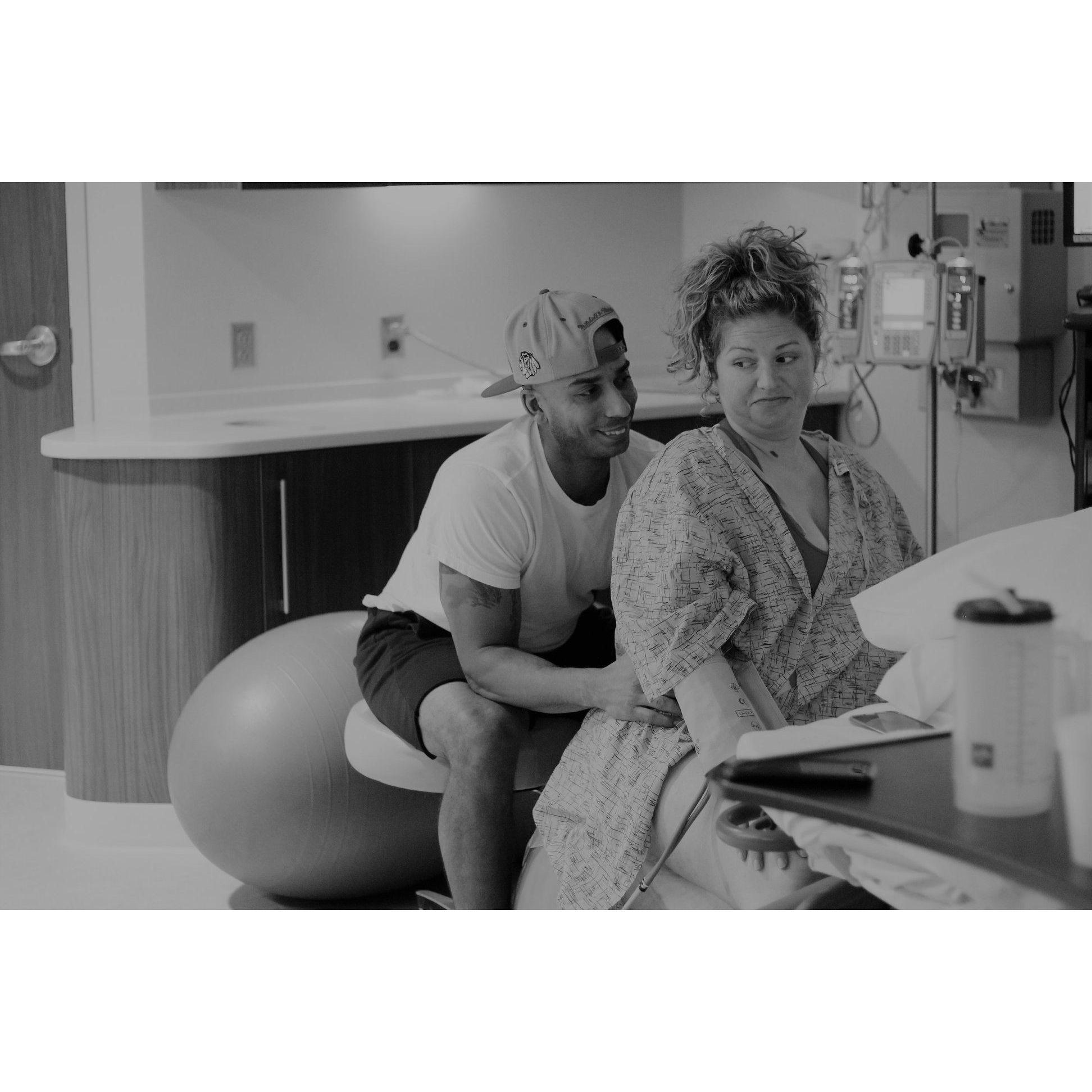 in LAbor with Keaton