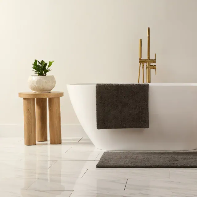 Reversible Solid Cotton Bath Mat,Thick Absorbent Luxury Bath Rug, Washable Spa-Inspired Large Hotel Bath Mat - Becky Cameron , Gray, 24" x 17"