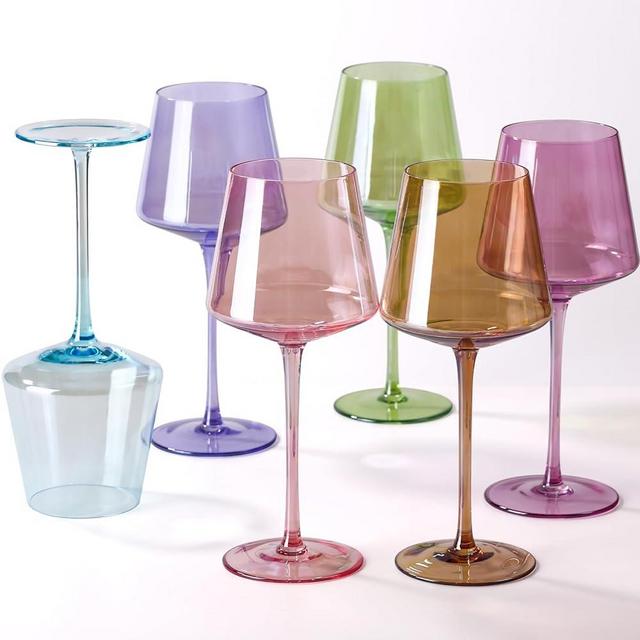 Physkoa Colored Hand-Blown Wine Glasses Set Of 6-16oz Christmas Colorful Crystal wine glasses for all Christmas Party Gift, Home Bar