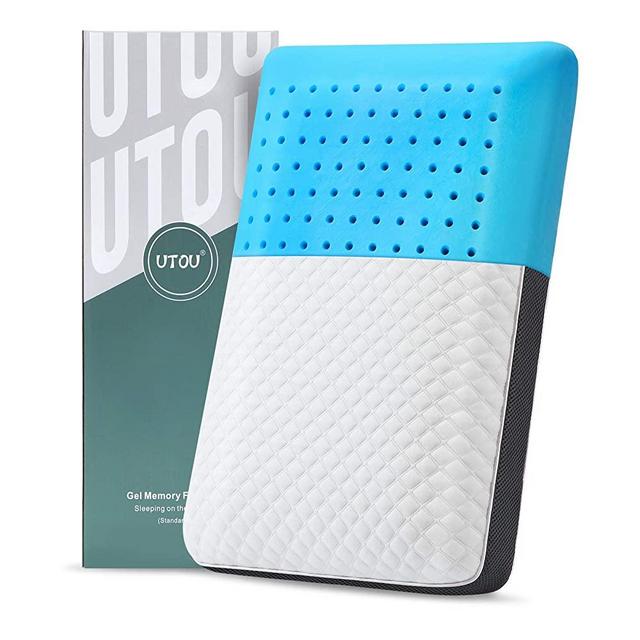 Memory Foam Pillow for Bed Sleeping Cervical Gel Cooling Ventilated Orthopedic Contour Support Pillow for Back, Stomach, Side Sleepers Washable Cover, Standard, White, Grey