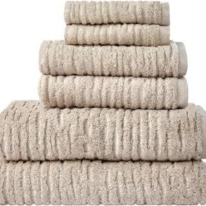SKL Home CloudSoft 100% Cotton Luxury 6-Piece Towel Set, 600 GSM, Ultra Plush & Absorbent - 2 Bath Towels, 2 Hand Towels, 2 Washcloths, Oatmeal